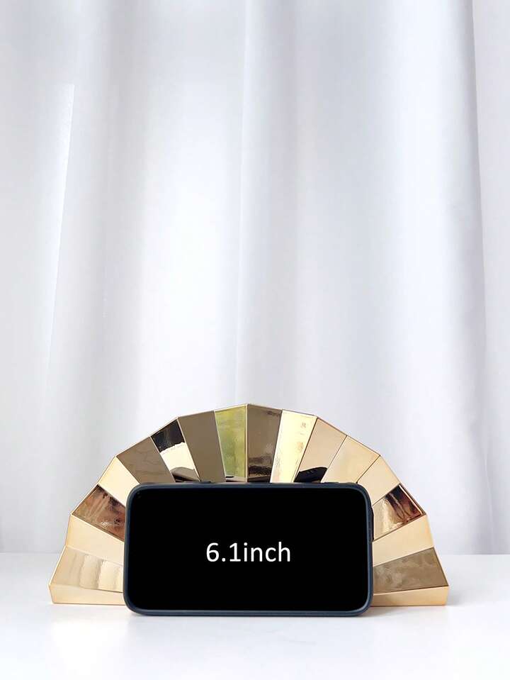 CM-BGS557131 Women Trendy Seoul Style Metallic Striped Asymmetric Clutch Bag - Gold