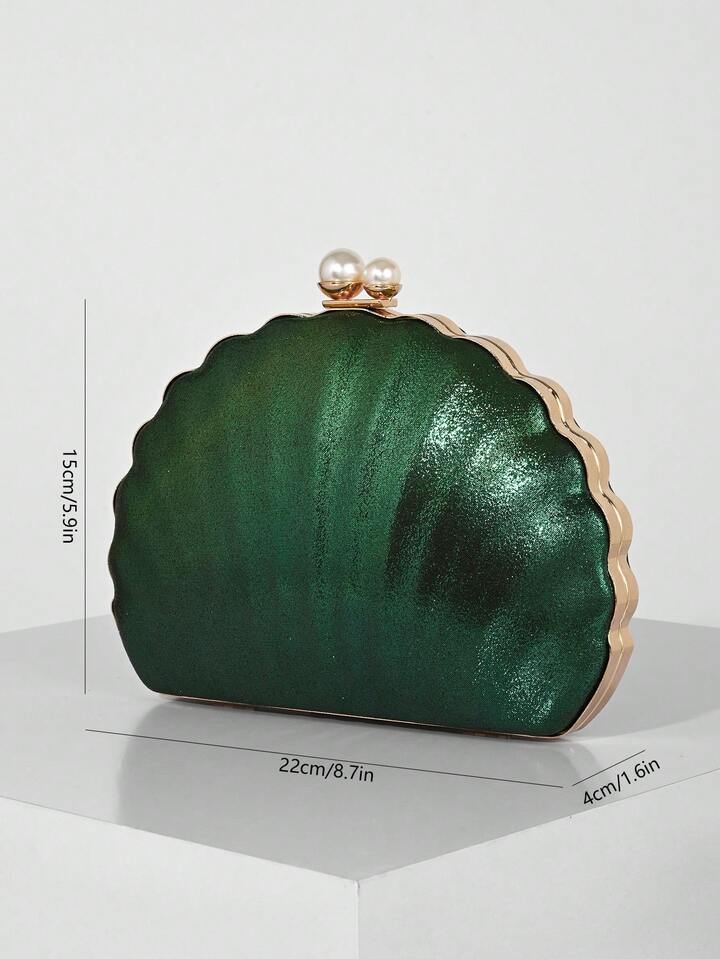 CM-BGS558353 Women Trendy Seoul Style PU Shell-Shaped Box Clutch Bag With Dual Pearls - Green