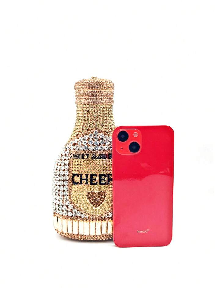 CM-BGS547645 Women Trendy Seoul Style Champagne Bottle Rhinestone Sparkling Crystal Inlaid Evening Purse