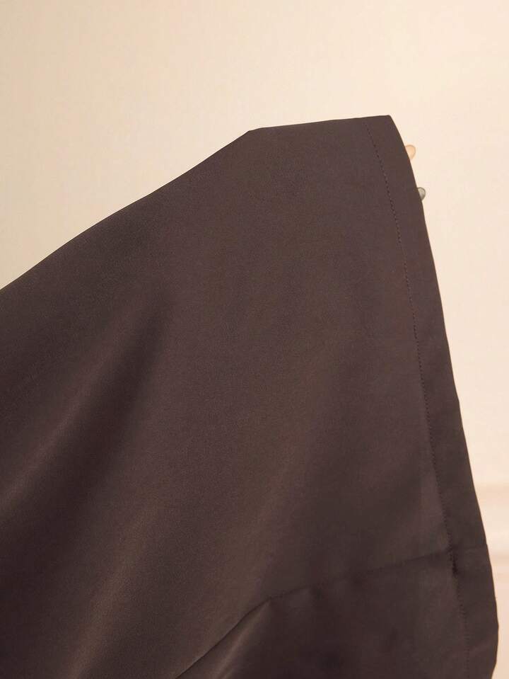 CM-JS769266 Women Elegant Seoul Style Knot Collar Pleated Waist Loose Wide Leg Jumpsuit - Brown