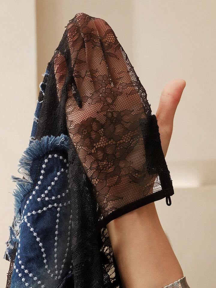 CM-TS276461 Women Elegant Seoul Style Hollow-Out 3D Laser-Cut Lace Butterfly Back Handmade Crew Neck Short Sleeve T-Shirt