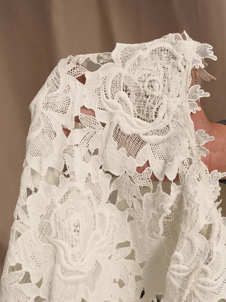 CM-TS228274 Women Elegant Seoul Style Round Neck Sleeveless Lace Embroidered Blouse - Apricot