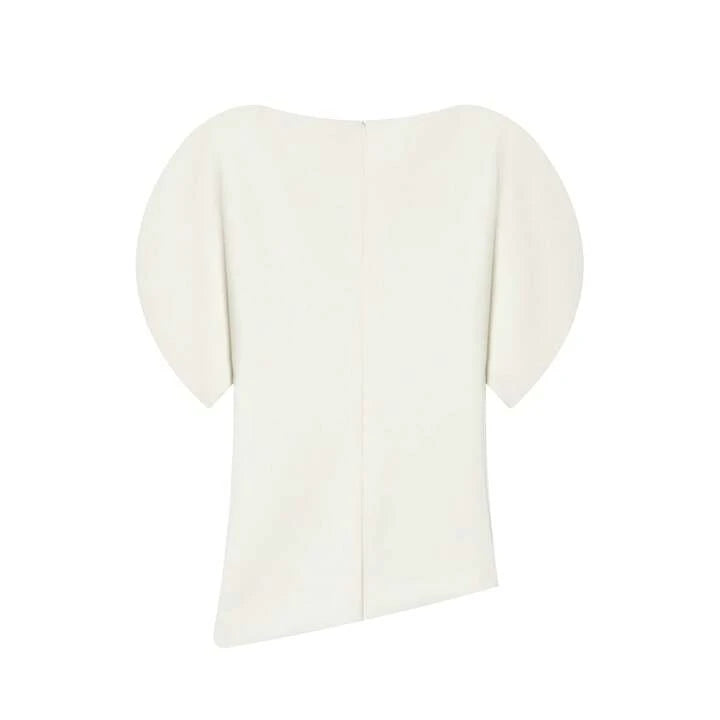 CM-TS932594 Women Elegant Seoul Style Round Neck Puff Sleeve Cinched Waist Top - White