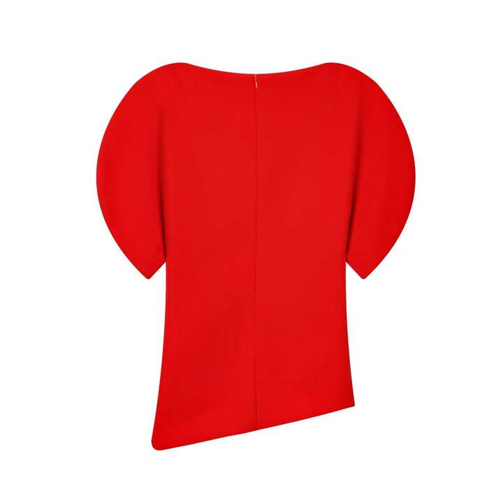 CM-TS951502 Women Elegant Seoul Style Round Neck Puff Sleeve Cinched Waist Top - Red