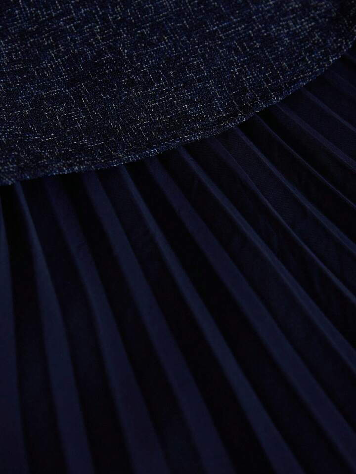 CM-DS008133 Women Elegant Seoul Style Round Neck Sleeveless Pleated Waist A-Line Midi Dress - Navy Blue