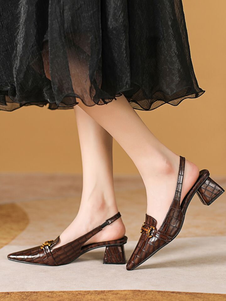 CM-SHS075881 Women Trendy Seoul Style Backless Chunky Heel Pointed Toe Slip-On Mules - Brown