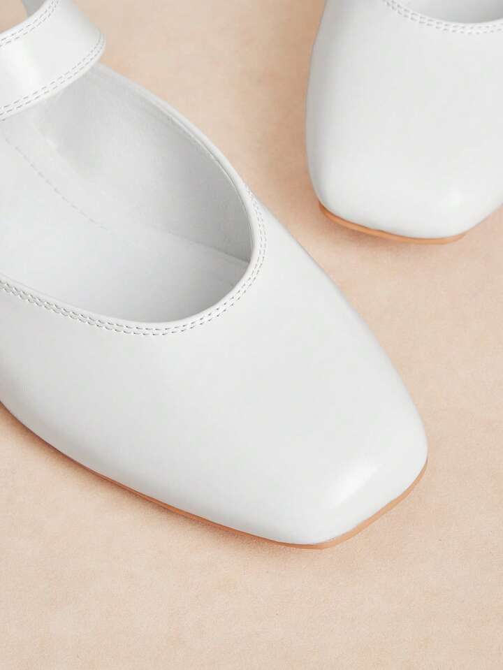 CM-SHS959877 Women Trendy Seoul Style Rhinestone Mary Jane Square Toe Flats - White