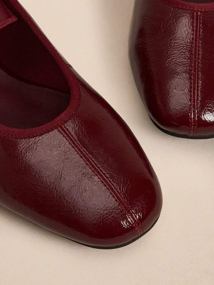 CM-SHS489040 Women Trendy Seoul Style Round Toe Elastic Leather Ballet Shoes - Burgundy