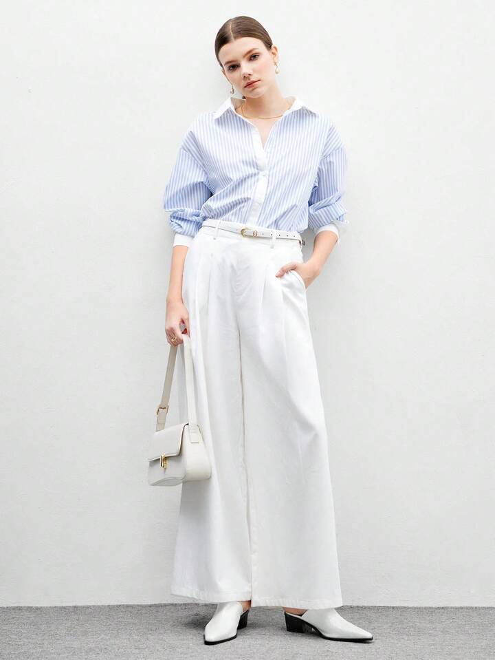 CM-SHS656477 Women Trendy Seoul Style Pointed Toe Block Heel Black Mule Slip-On Pumps - White