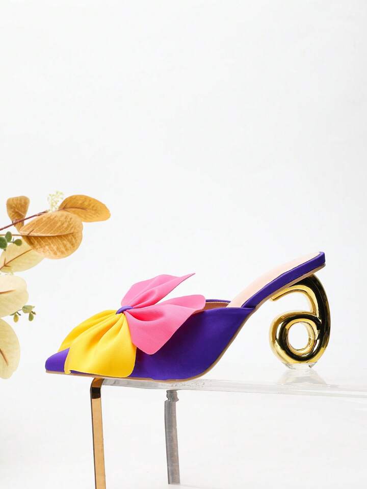 CM-SHS627257 Women Trendy Seoul Style Asymmetric Heel Multi-Color Rhinestone Glass Floral Design High Heel Shoes