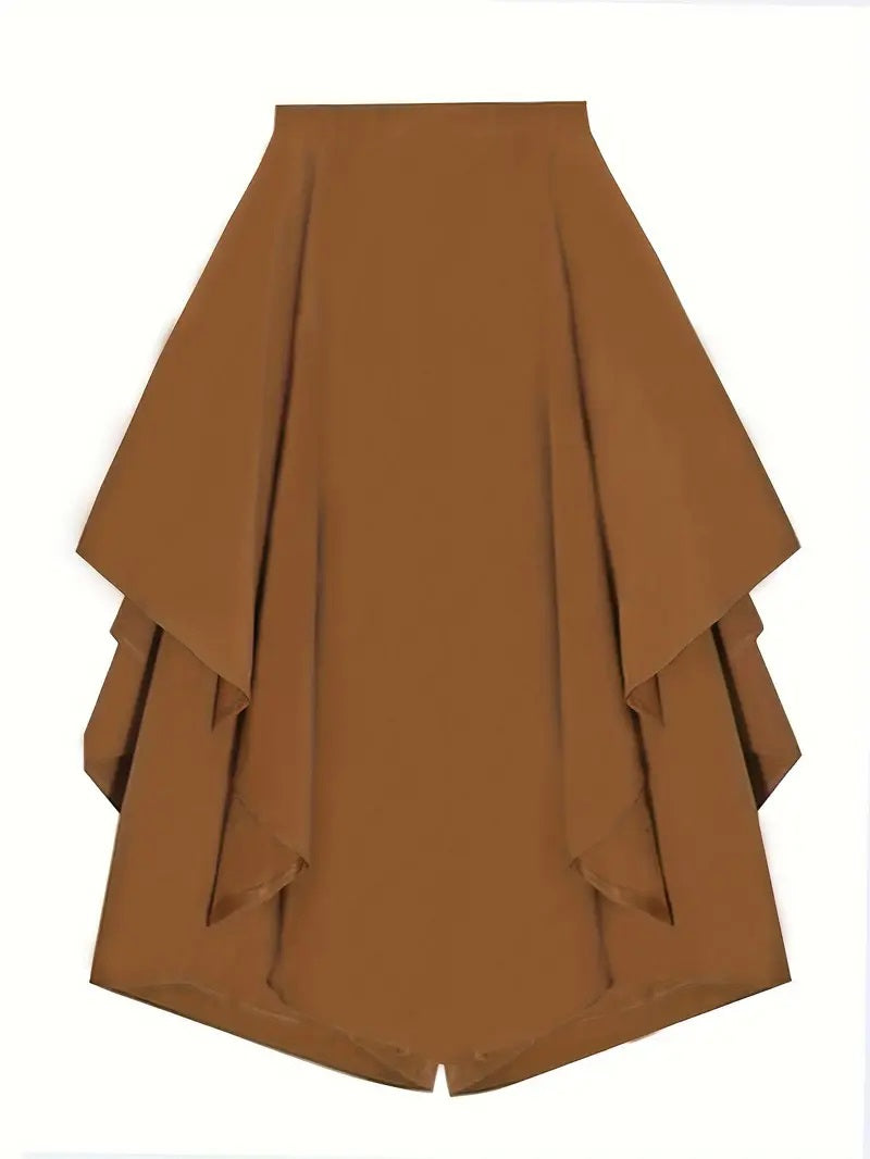 CM-BT094211 Women Trendy Bohemian Style Layered Ruffle Hem High Waist Wide Leg Pants