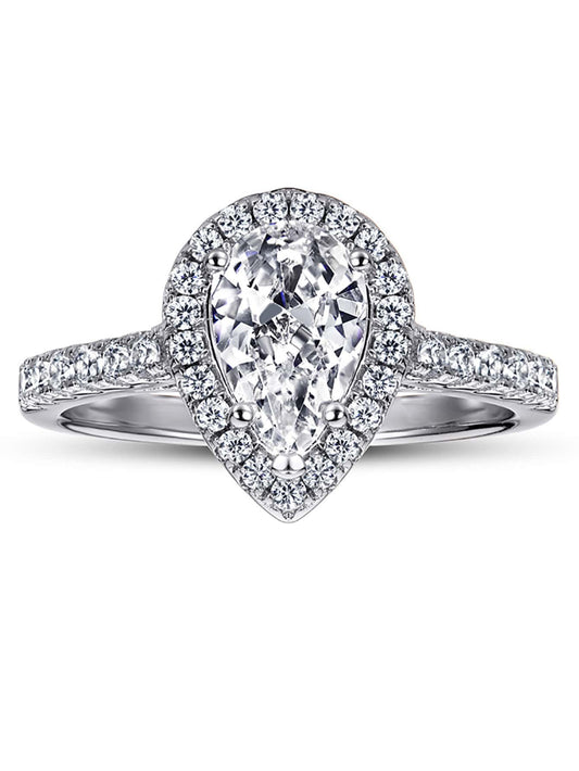 CM-AR815488 Classic 925 Sterling Silver Pear Cut Cubic Zirconia Cocktail Ring - Silver