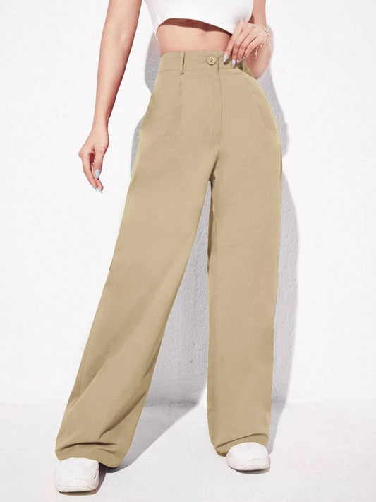 CM-BS742260 Women Elegant Seoul Style Solid Slant Pocket Wide Leg Pants - Camel