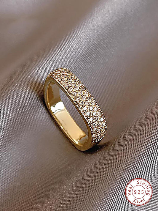 CM-AR725096 925 Sterling Silver Cubic Zirconia Decor Ring - Gold