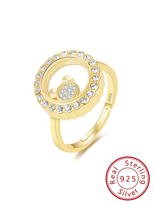 CM-AR639494 925 Sterling Silver Plating Ring Cute Bear Zirconia Adjustable Ring - Yellow Gold