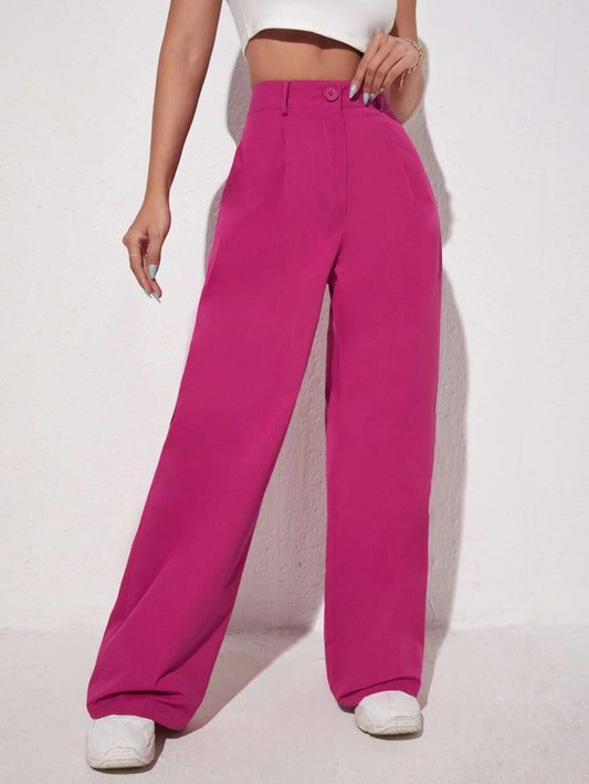 CM-BS308235 Women Elegant Seoul Style Solid Slant Pocket Wide Leg Pants - Hot Pink