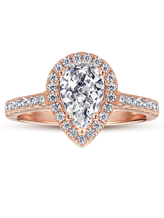 CM-AR892492 Classic 925 Sterling Silver Pear Cut Cubic Zirconia Cocktail Ring - Rose Gold