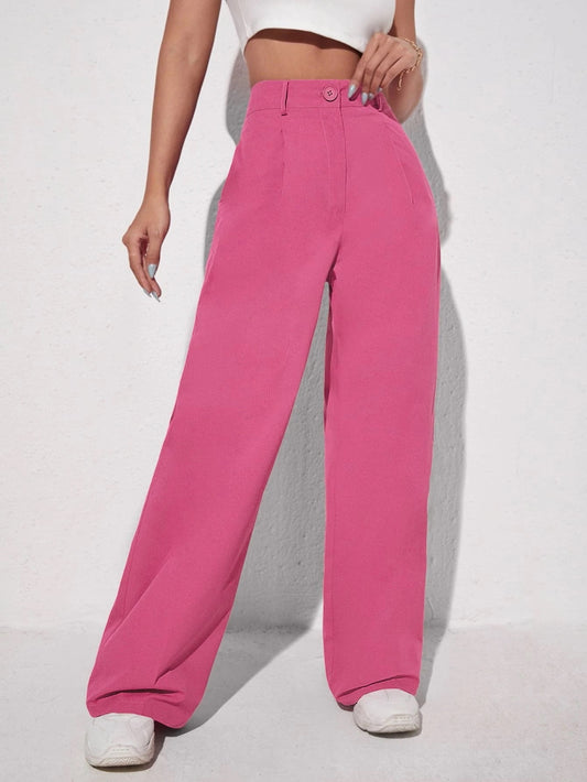 CM-BS247347 Women Elegant Seoul Style Solid Slant Pocket Wide Leg Pants - Pink