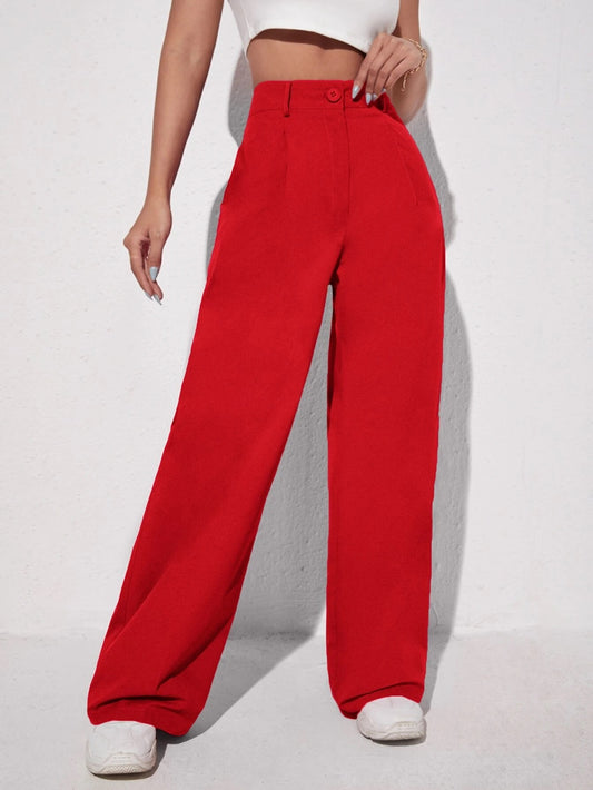 CM-BS245342 Women Elegant Seoul Style Solid Slant Pocket Wide Leg Pants - Red