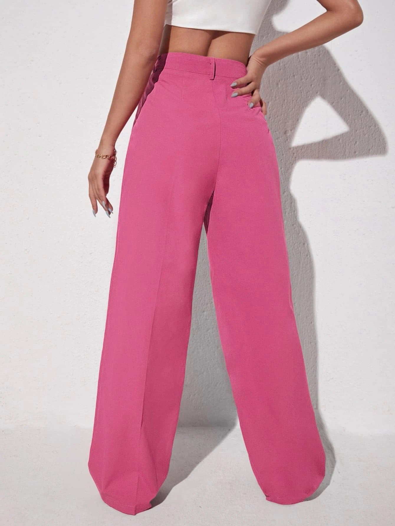 CM-BS247347 Women Elegant Seoul Style Solid Slant Pocket Wide Leg Pants - Pink