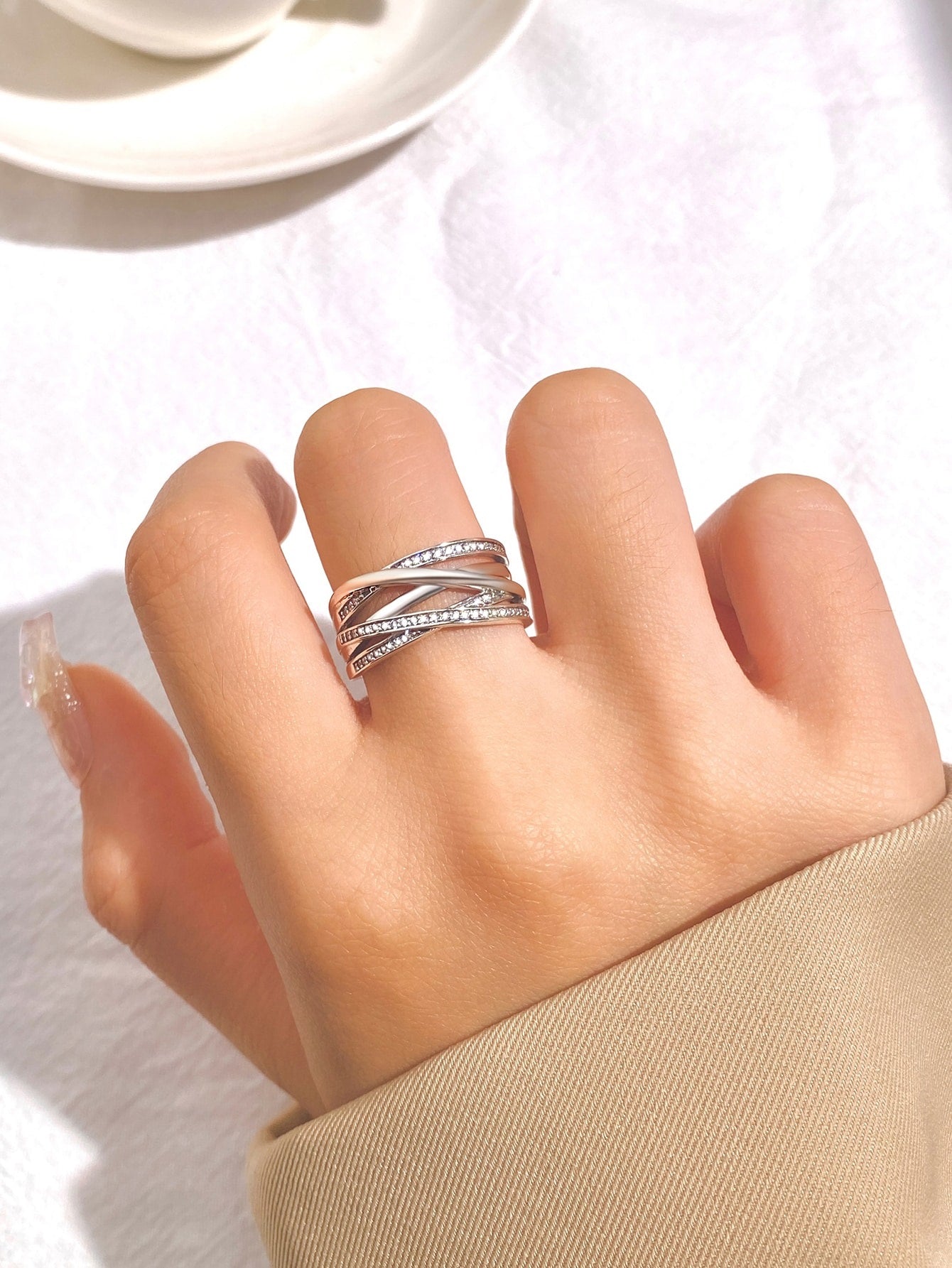 CM-AR163868 925 Sterling Silver Cubic Zirconia Intertwined Ring