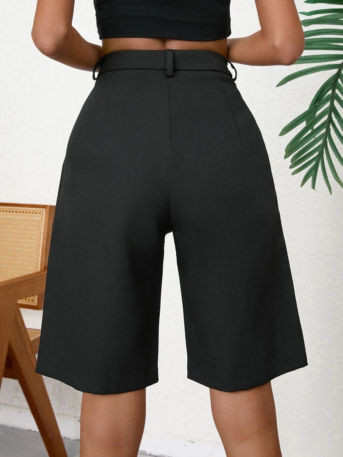 CM-BS450556 Women Casual Seoul Style Slant Pocket Bermuda Shorts - Black