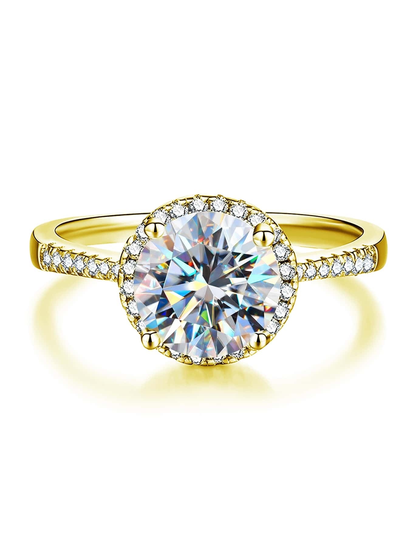 CM-AR812939 Luxury 925 Sterling Silver Sparkle Moissanite Diamond Promise Ring - Gold