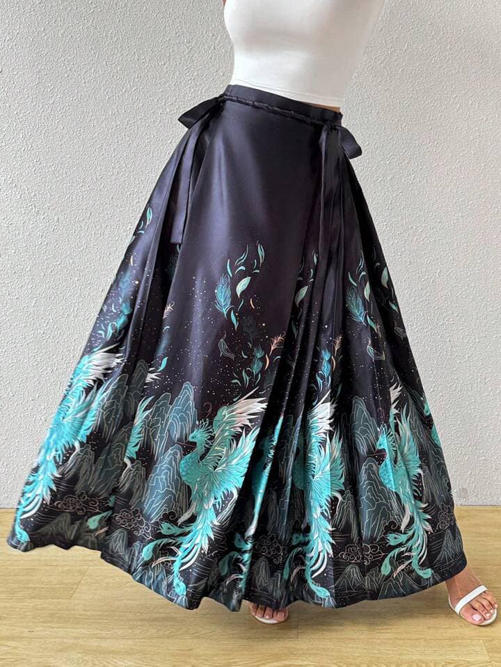 CM-BS293811 Women Elegant Seoul Style Ultra High Waist Embroidered Wrap Knot Long Skirt