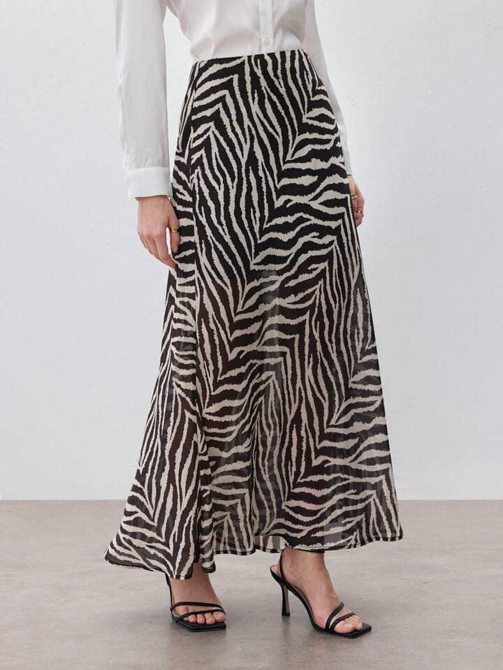 CM-BS253379 Women Casual Seoul Style All-Over Printed High Waist A-Line Midi Skirt