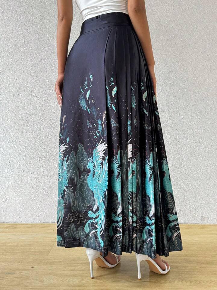 CM-BS293811 Women Elegant Seoul Style Ultra High Waist Embroidered Wrap Knot Long Skirt