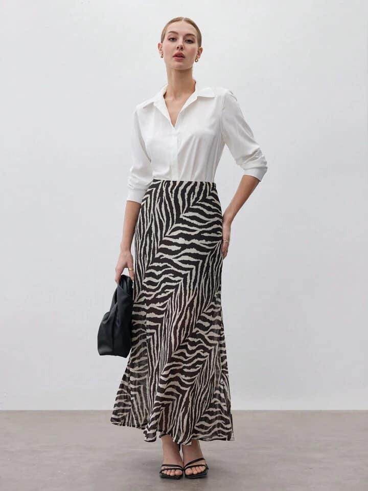CM-BS253379 Women Casual Seoul Style All-Over Printed High Waist A-Line Midi Skirt