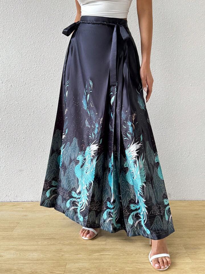 CM-BS293811 Women Elegant Seoul Style Ultra High Waist Embroidered Wrap Knot Long Skirt