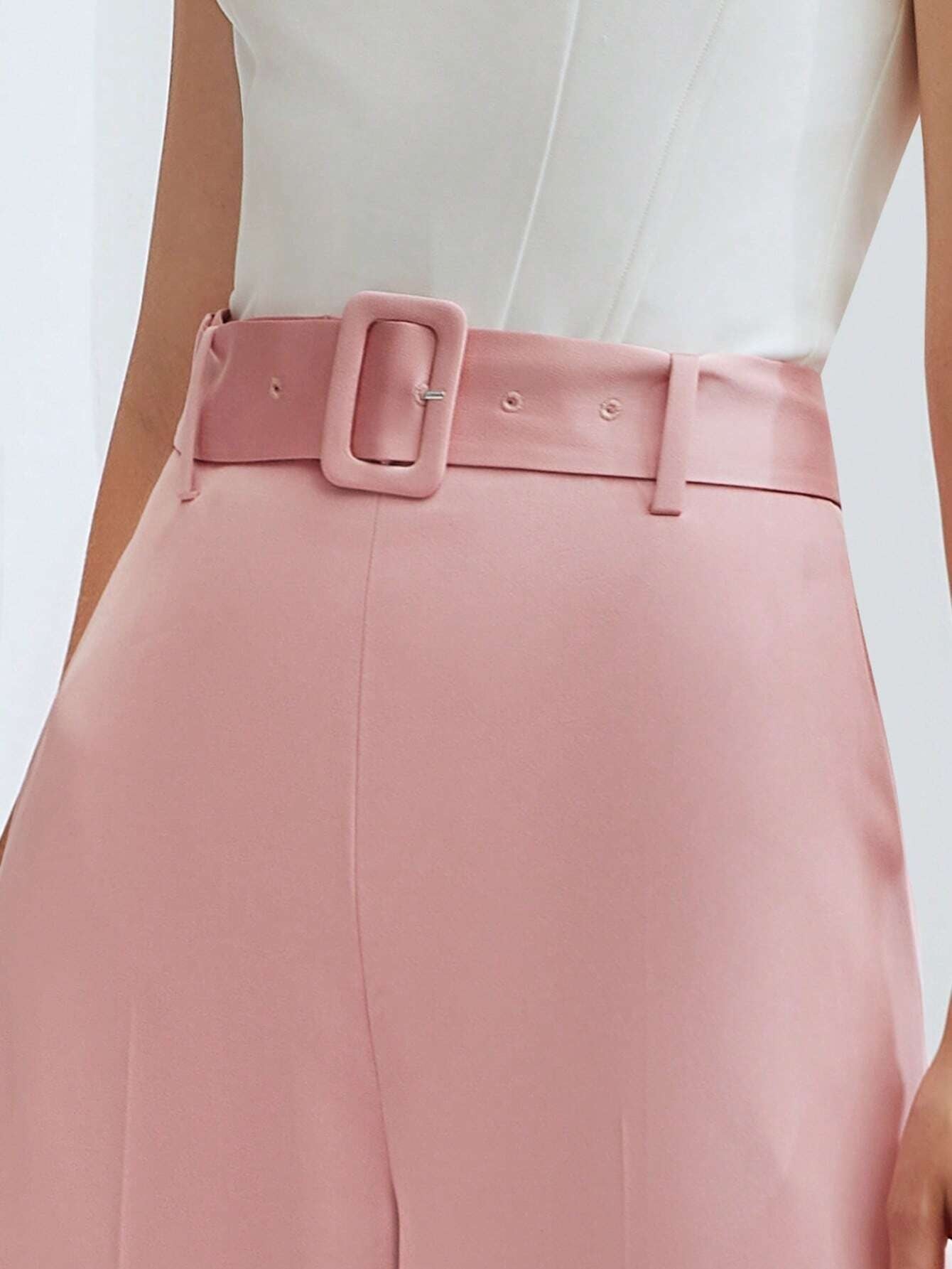 CM-BS663354 Women Elegant Seoul Style Loose Belted Wide Leg Pants - Dusty Pink