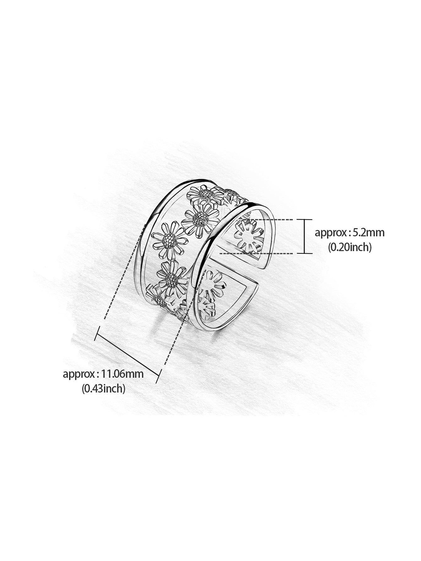 CM-AR479918 925 Sterling Silver Sunflower Decor Cuff Ring - Silver