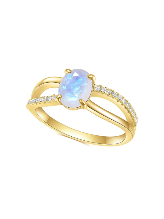 CM-AR527753 925 Sterling Silver June Birthstone Natural Milky Blue Moonstone Ring