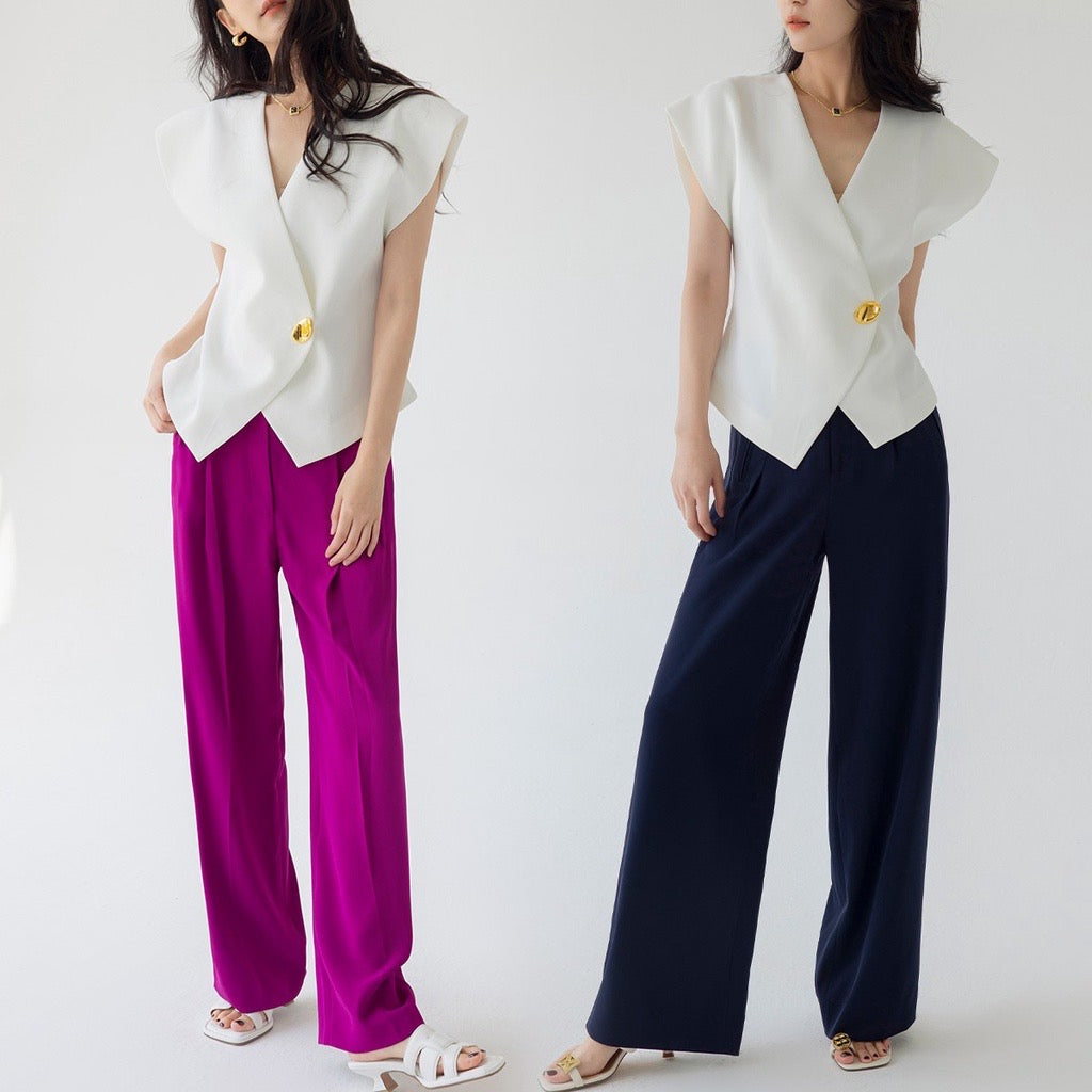 CM-TS001029 Women Casual Seoul Style V-Neck Slim Fit One Button Vest Top