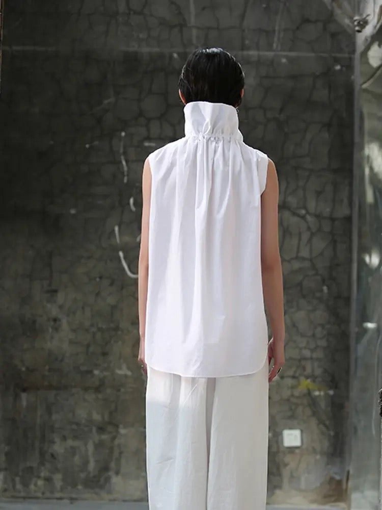 CM-TS001499 Women Elegant Seoul Style Stand Up Collar Pinched Floral Sleeveless Outer Top (Available in 2 colors)