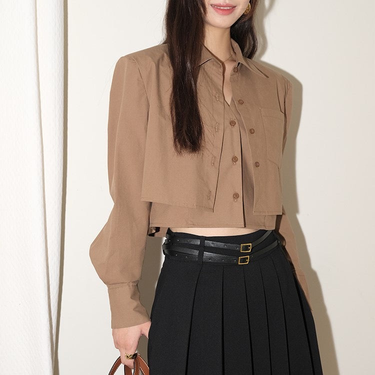 CM-TS001119 Women Casual Seoul Style Long Sleeve Fake Two-Piece Shirt (Available in 2 colors)