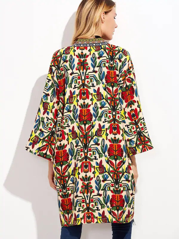 CM-CS930401 Women Elegant European Style Long Sleeve Tribal Print Outerwear