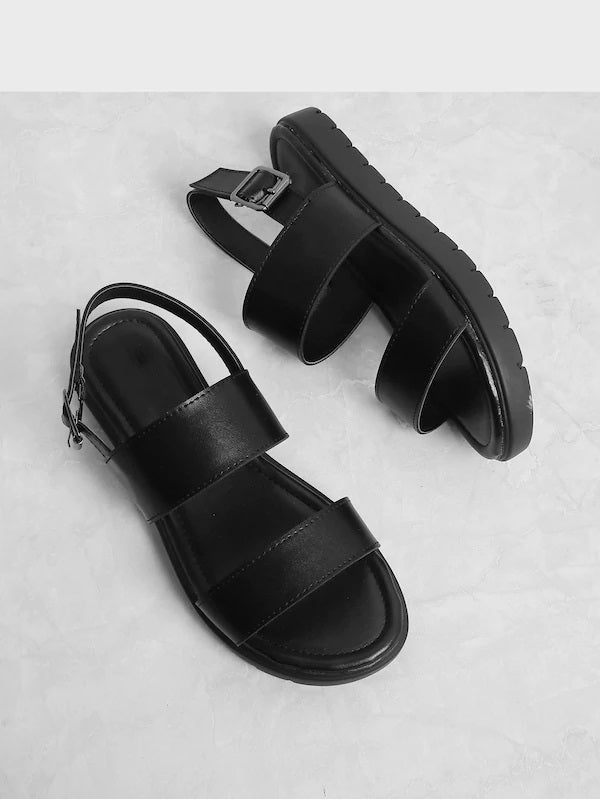 CM-SHS409804 Women Casual Seoul Style Slingbacks Open Toe Flat Sandals - Black