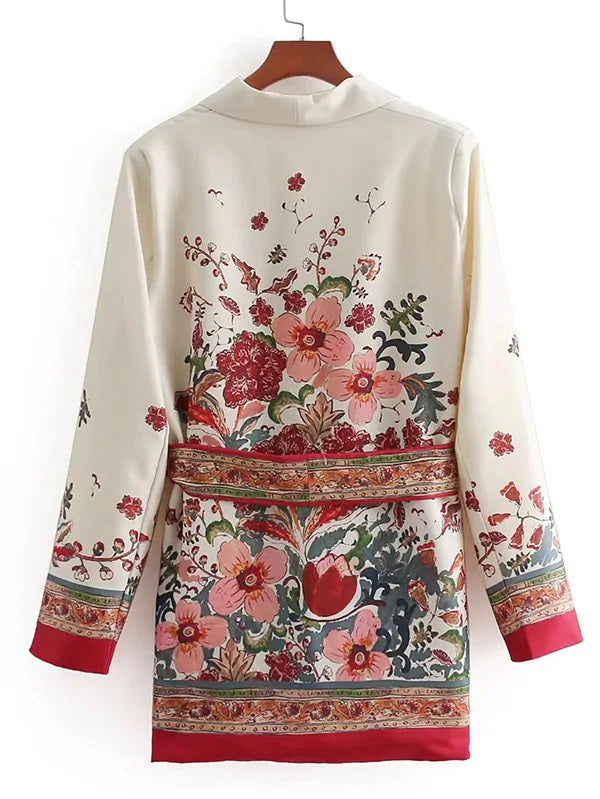CM-CS517241 Women Elegant European Style Long Sleeve Self Tie Floral Coat