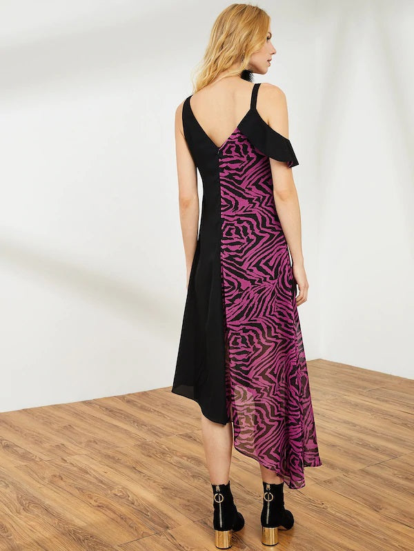 CM-DS709716 Women Casual Seoul Style Spaghetti Strap Asymmetrical Maxi Dress