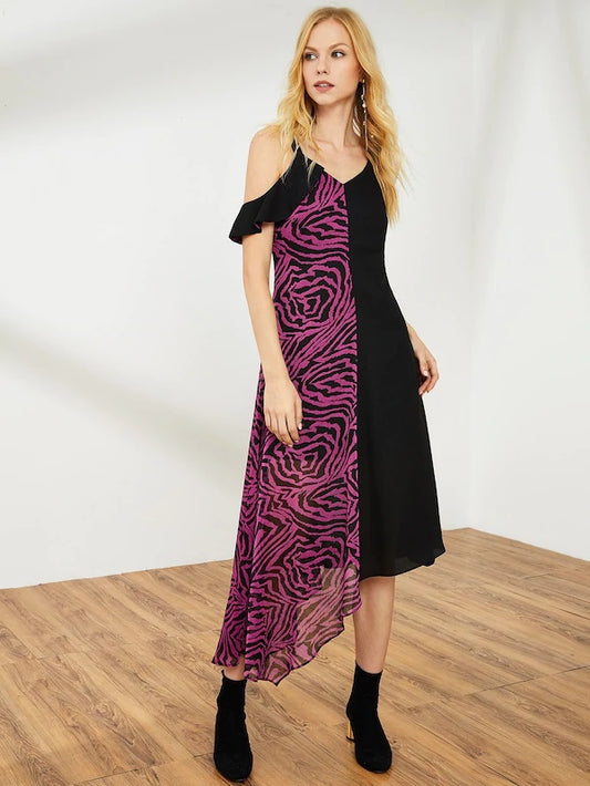 CM-DS709716 Women Casual Seoul Style Spaghetti Strap Asymmetrical Maxi Dress