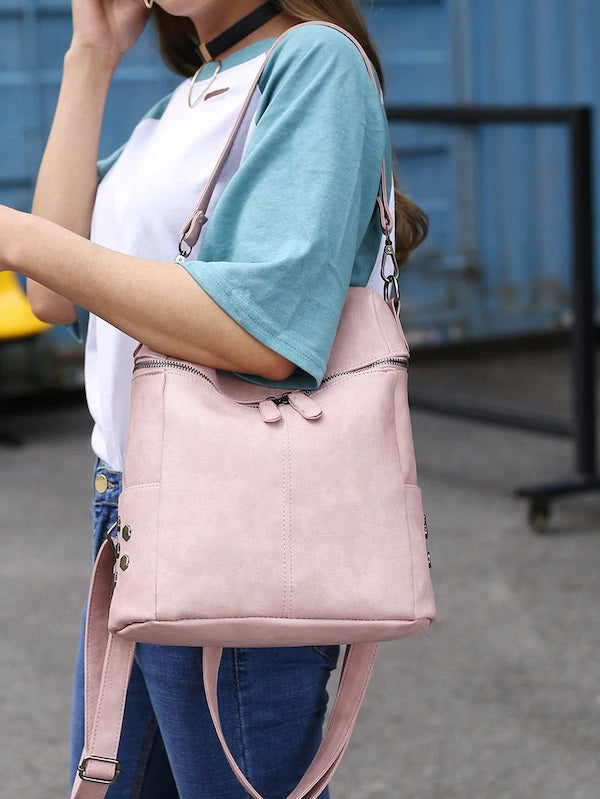 CM-BGS024332 Women Casual Seoul Style Zipper Front PU Backpack With Convertible Strap