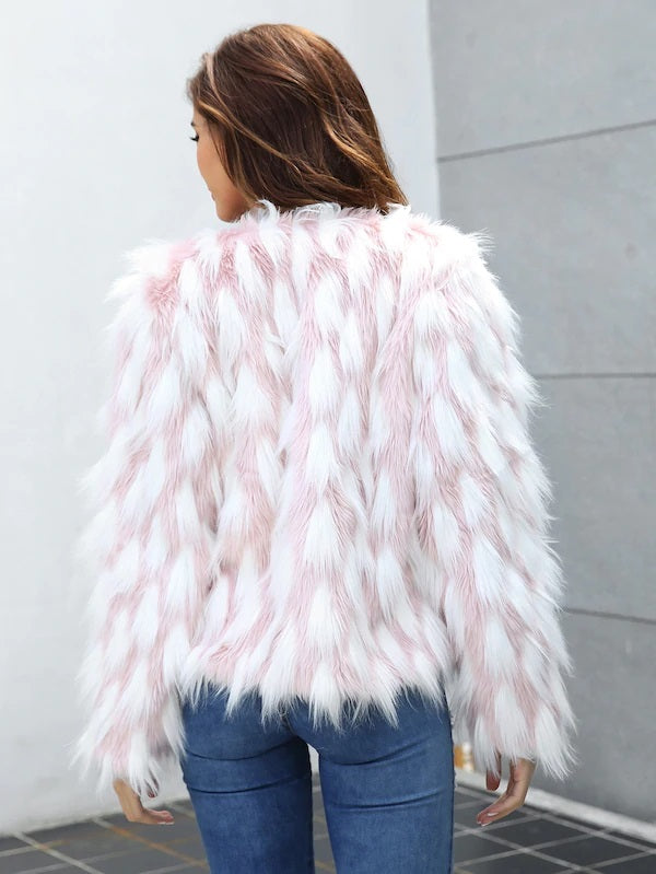 CM-CS910173 Women Elegant European Style Long Sleeve Faux Fur Cropped Coat