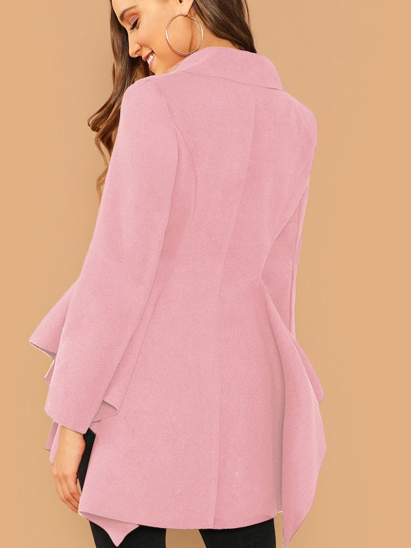 CM-CS106726 Women Elegant Seoul Style Double Breasted Asymmetric Flared Skirt Coat - Pink