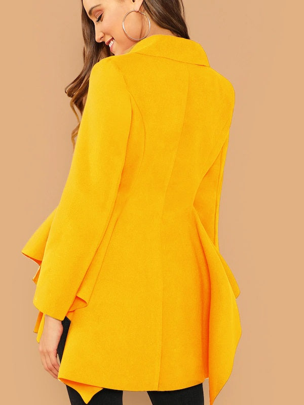 CM-CS106734 Women Elegant Seoul Style Double Breasted Asymmetric Flared Skirt Coat - Yellow