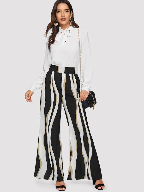 CM-BS204091 Women Casual Seoul Style High Waist Wide Leg Long Pants - Black