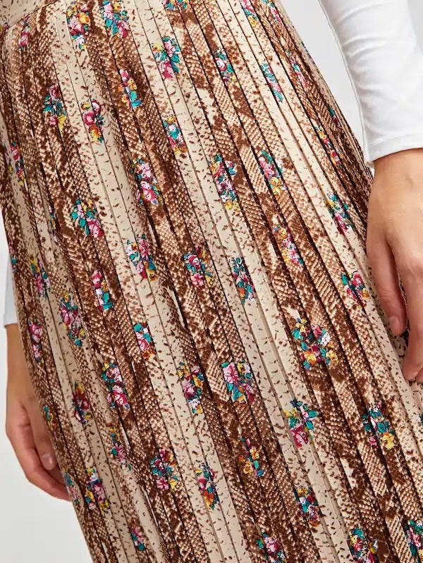 CM-BS213500 Women Casual Seoul Style Charming High Waist Floral Print Midi Skirt