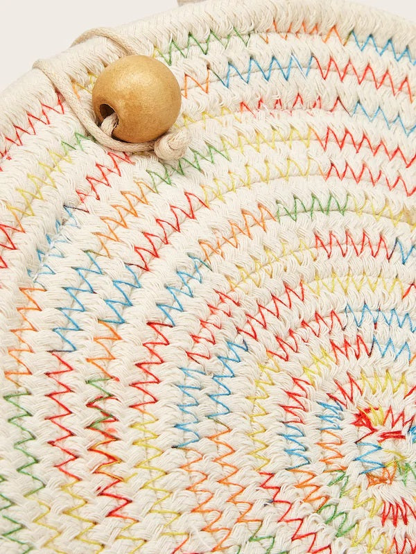 CM-BGS109715 Women Casual Seoul Style Ball Decor Weave Round Satchel Bag